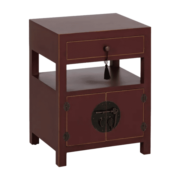 Mesita de Noche Teja de Madera de Madera de Abeto Esilo Oriental 1 Cajón 2 Puertas - IXIA