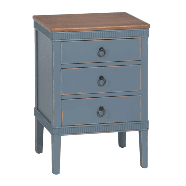 Mesita de Noche de Madera de Abeto Azul 3 Cajones - IXIA