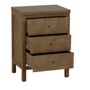 Mesita de Noche de Madera de Paulonia Natural DM 3 Cajones - IXIA (3)