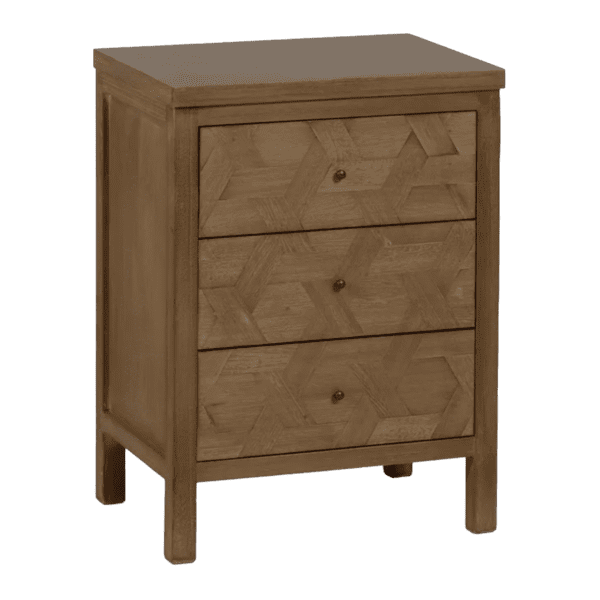 Mesita de Noche de Madera de Paulonia Natural DM 3 Cajones - IXIA