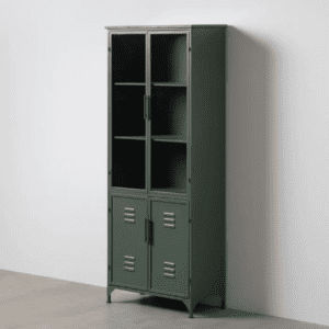 Vitrina Verde Militar de Metal y Cristal 2 Puertas Superioes 2 Puertas Inferiores - IXIA (1)