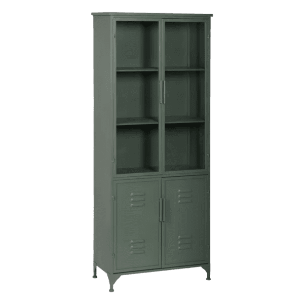Vitrina Verde Militar de Metal y Cristal 2 Puertas Superioes 2 Puertas Inferiores - IXIA