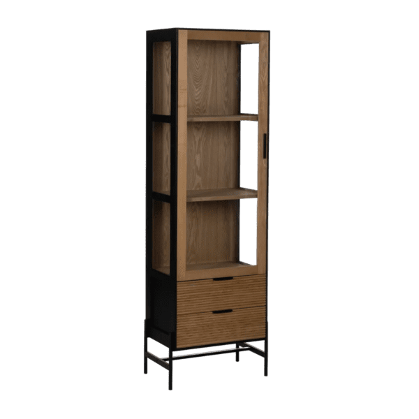 Vitrina de Madera de Fresno Negro-Natural DM 1 Puerta 2 Cajones - IXIA