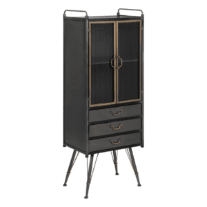 Vitrina de Metal y Cristal Brick Negro-Oro 3 Cajones 2 Puertas - IXIA (2)