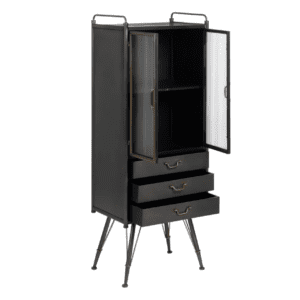 Vitrina de Metal y Cristal Brick Negro-Oro 3 Cajones 2 Puertas - IXIA (3)