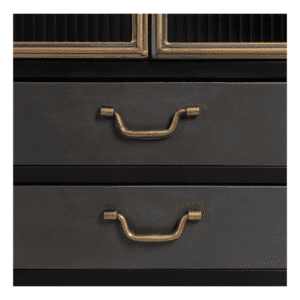 Vitrina de Metal y Cristal Brick Negro-Oro 3 Cajones 2 Puertas - IXIA (6)