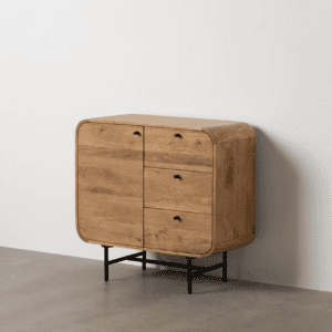 Mueble Auxiliar de Madera de Mango Natural Patas de Hierro 3 Cajones 1 Puerta - Ixia (1)