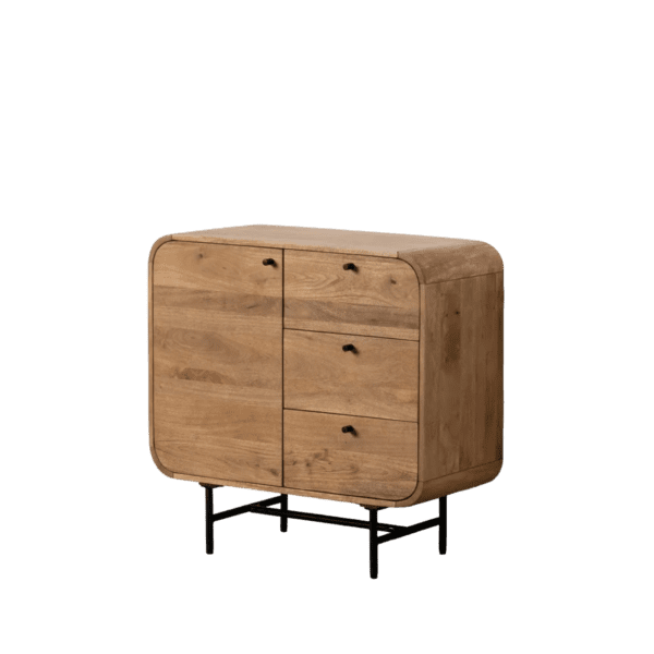 Mueble Auxiliar de Madera de Mango Natural Patas de Hierro 3 Cajones 1 Puerta - Ixia