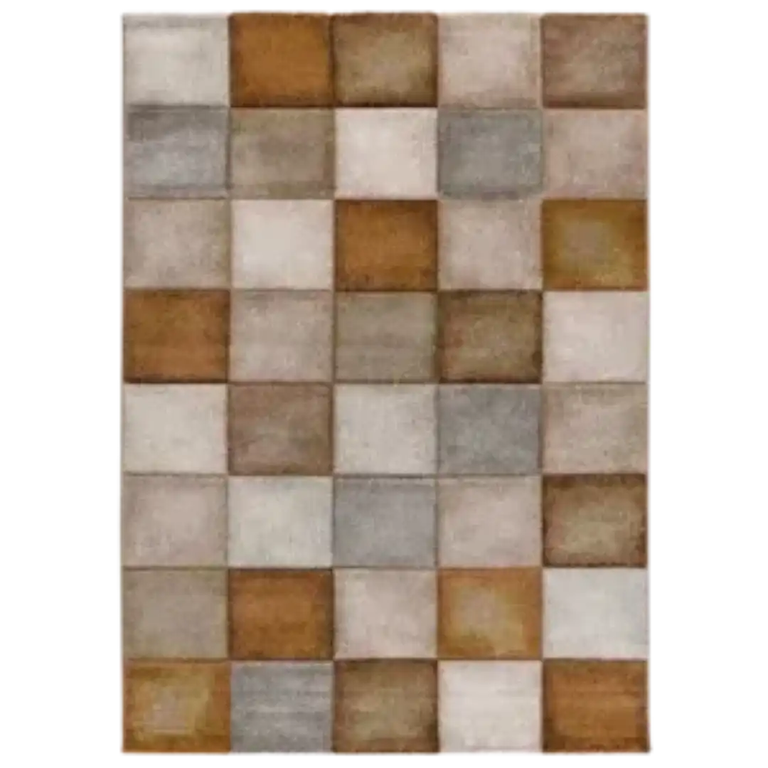 Alfombra Efecto Damero en Tonos Tierra Lena 22605 Caldera - Universal