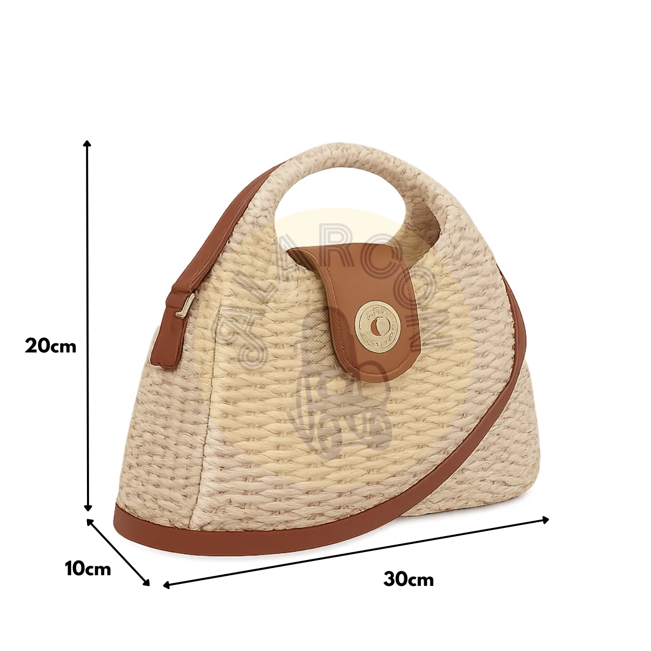 Bolso de mimbre estilo vintage con correa de cuero ajustable y cierre giratorio 30x10x20 - Ideal para verano y outfits boho (4)