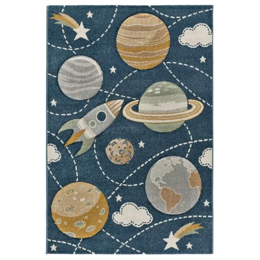 Alfombra Infantil Planetas Balloon 40365 07 Azul - Universal