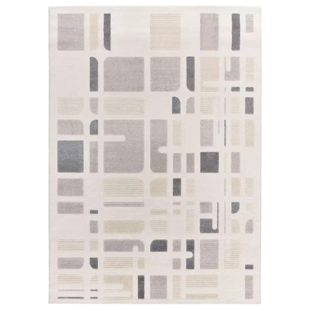 Alfombra Geométrica Con Relieve Flora 12955 19 Plata - Universal