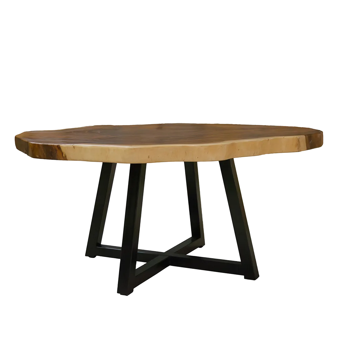 Mesa de comedor Suar maciza irregular con base de hierro y tablero 8cm hecha a mano con productos naturales 123x145x1741.85cm - Moycor - 590006MYC - foto-transparente
