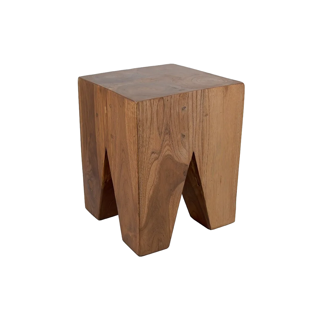 Taburete cuadrado en madera maciza de teca reciclada artesanal y versátil como asiento o mesa auxiliar 30x30x40cm - Moycor - 5930701MYC - foto-transparente