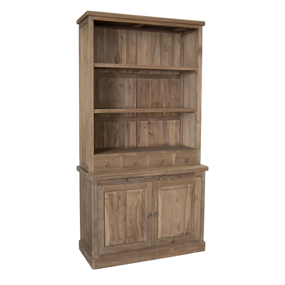 Librería Feroe teka 4 cajones 2 puertas 3 estantes madera maciza hecha a mano - Moycor - 598101MYC - foto-transparente