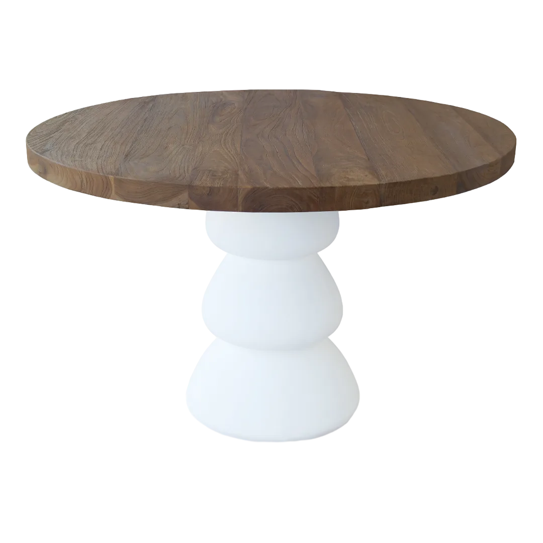 Mesa de comedor redonda Feroe hecha a mano en teka reciclada y caoba - Moycor - 598102MYC - foto-transparente