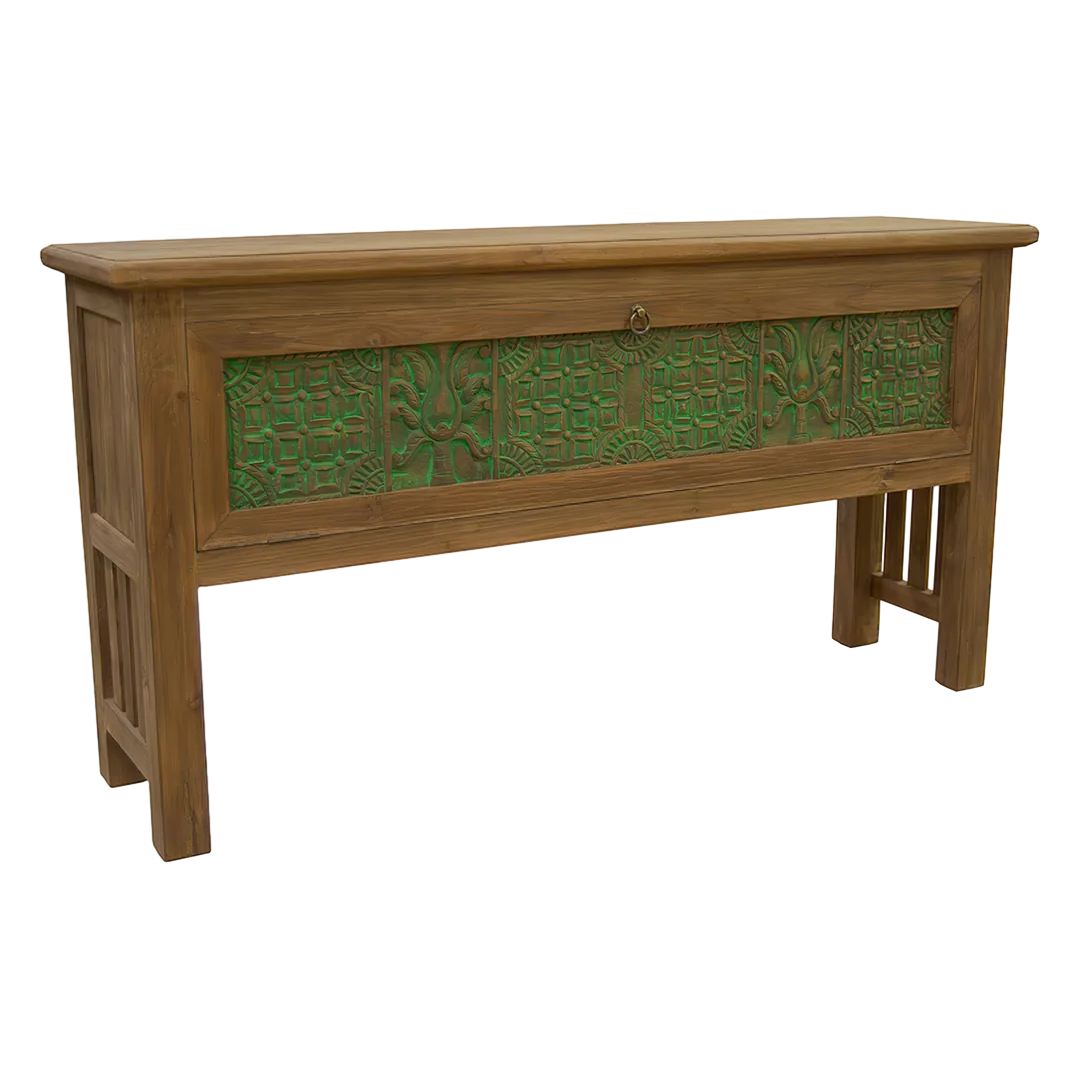 Consola Granada teca reciclada 1 puerta hecha a mano en madera maciza sostenible - Moycor - 6500615MYC - foto-transparente
