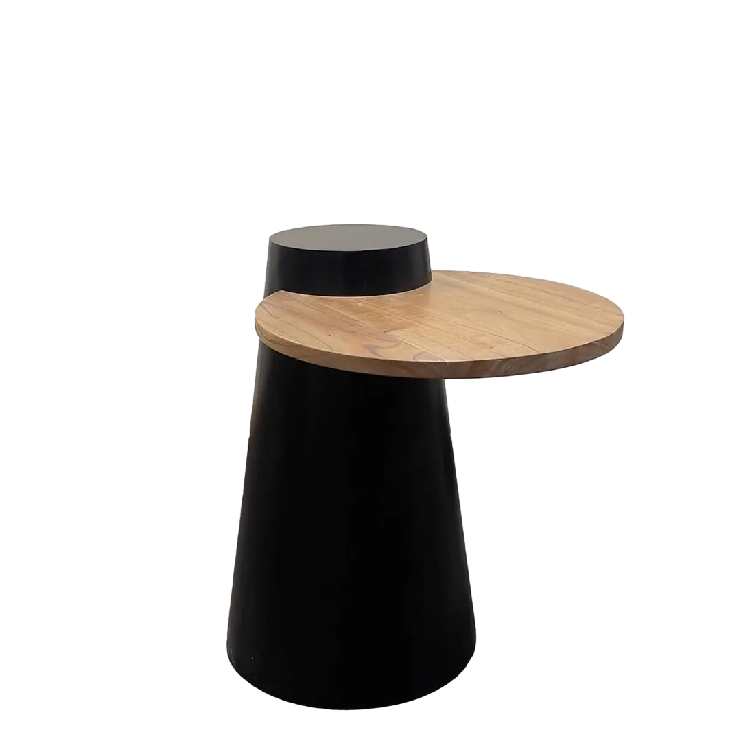 Mesa auxiliar en mindi con patas cilíndricas de hierro negro y base saliente 40x55x56cm - Moycor - 6548017MYC - foto-transparente