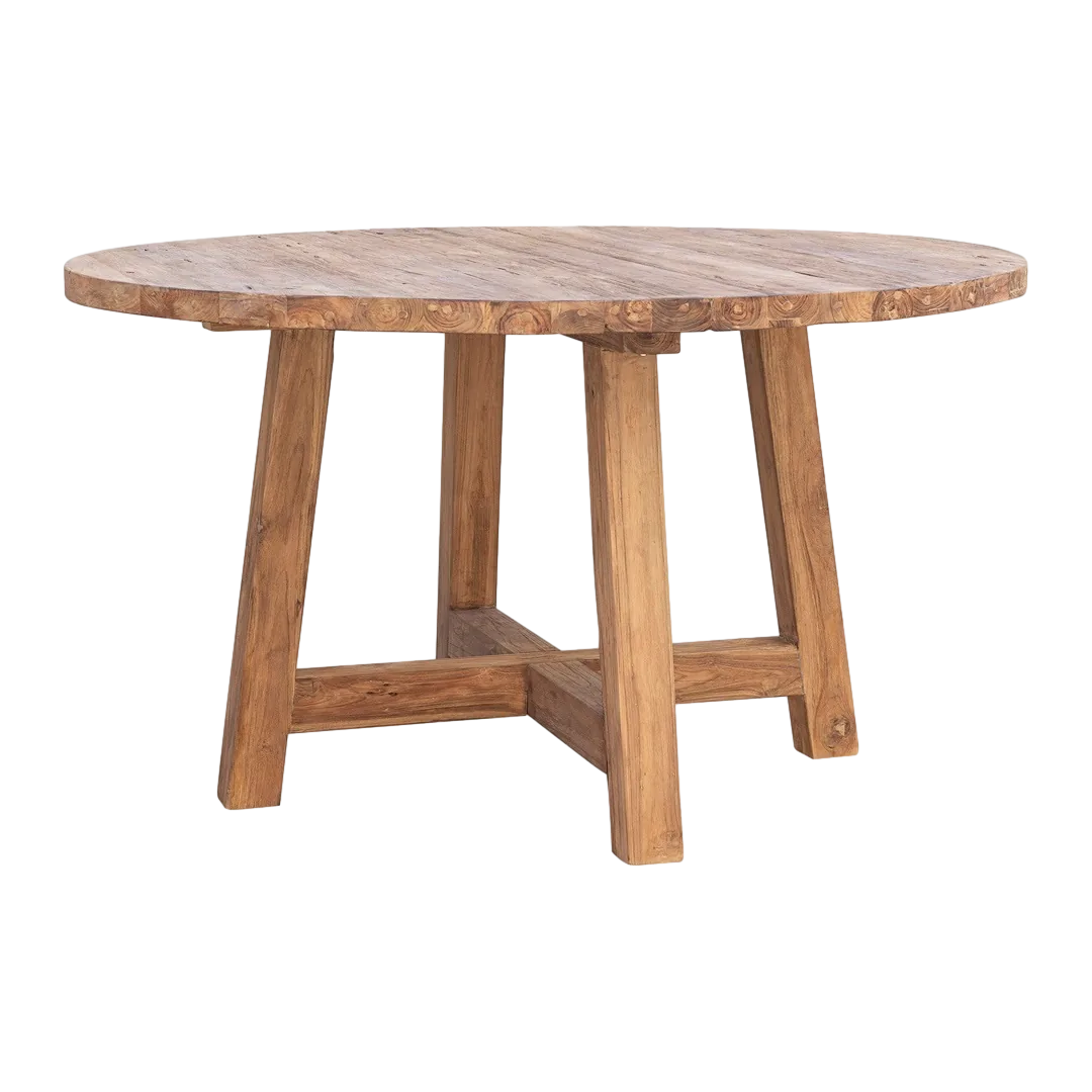 Mesa de comedor redonda Orlando teka madera maciza hecha a mano - Moycor - 674022MYC - foto-transparente