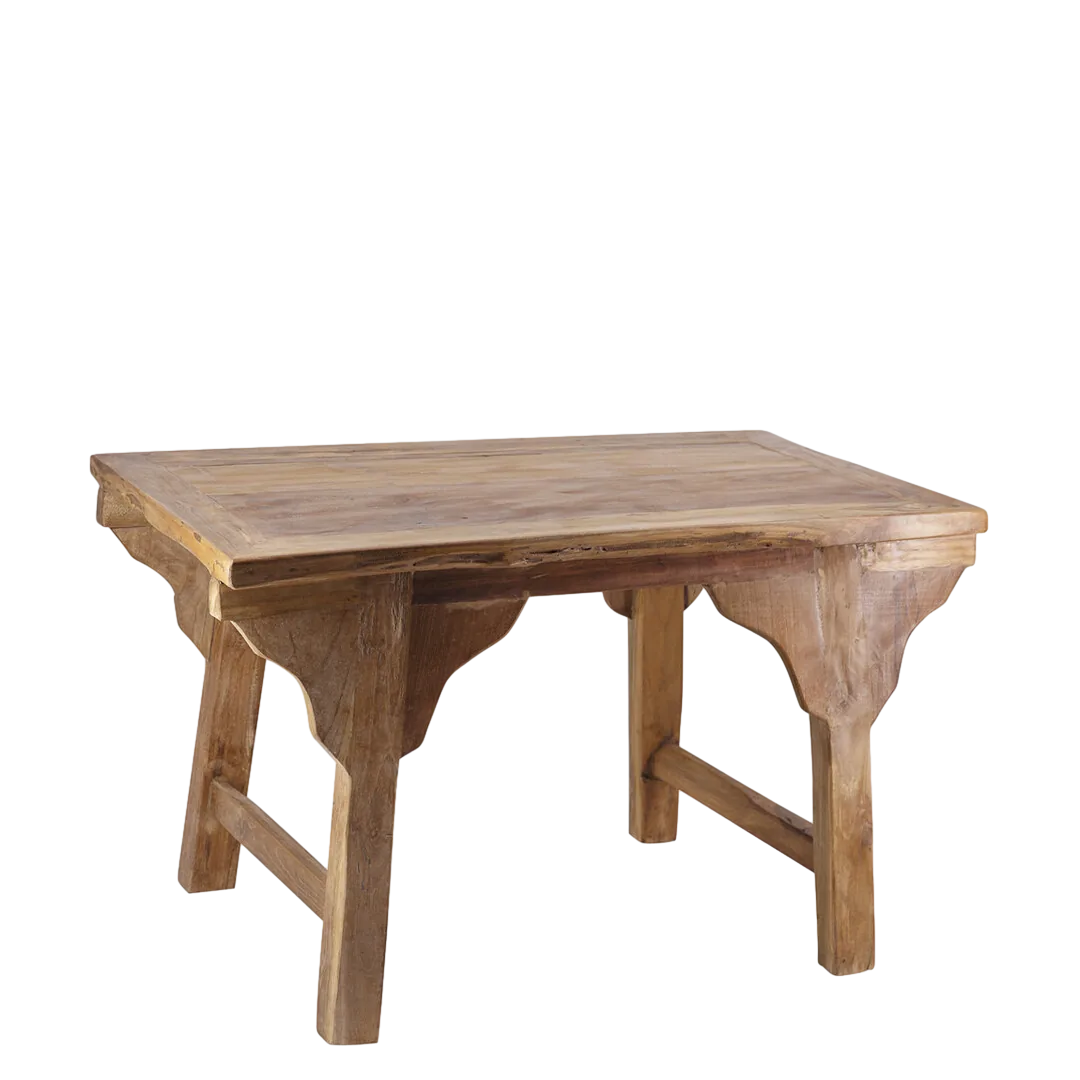 Mesa de centro de teca hecha a mano estilo rústico con detalles en las patas 85x50x52cm - Moycor - 6881001MYC - foto-transparente