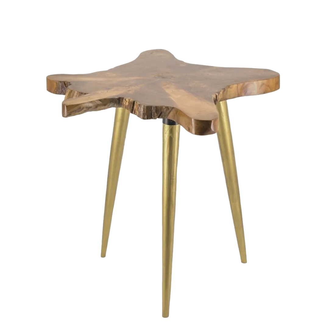 Mesa auxiliar artesanal de teca maciza con patas doradas 60x60x60cm - Moycor - 706101MYC - foto-transparente