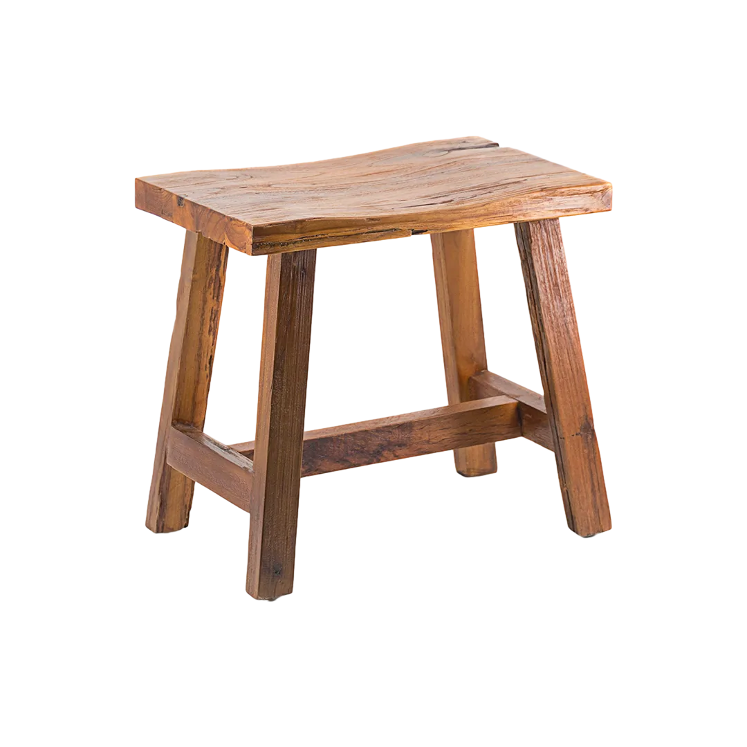 Taburete rectangular de teca reciclada hecho a mano con variaciones de color - Moycor - 713011MYC - foto-transparente
