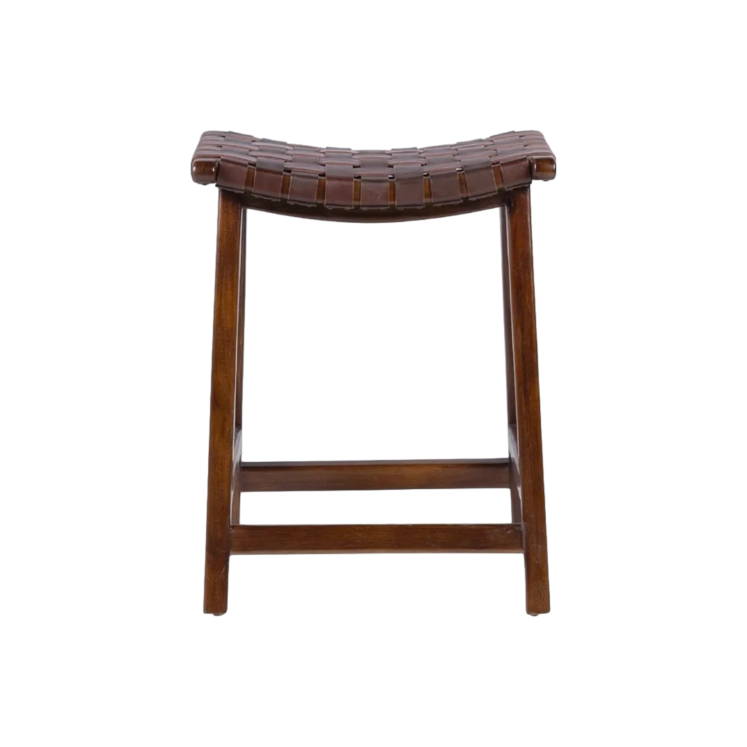 Taburete de teca y piel 45x47x60cm - Moycor - 723002MYC - fondo transparente