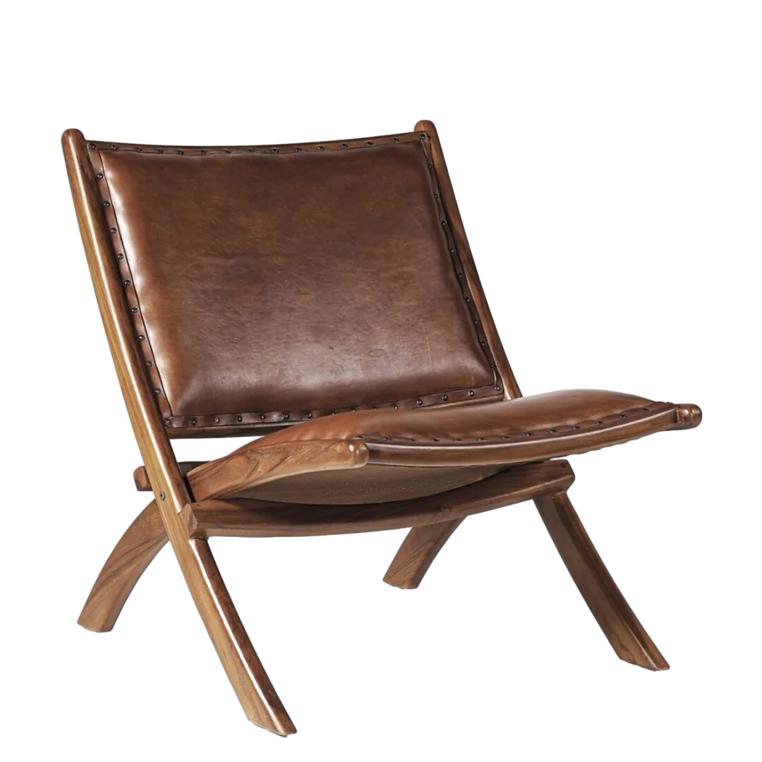 Sillón plegable en mindi y piel 65x77x75cm - Moycor - 723200MYC - foto-transparente