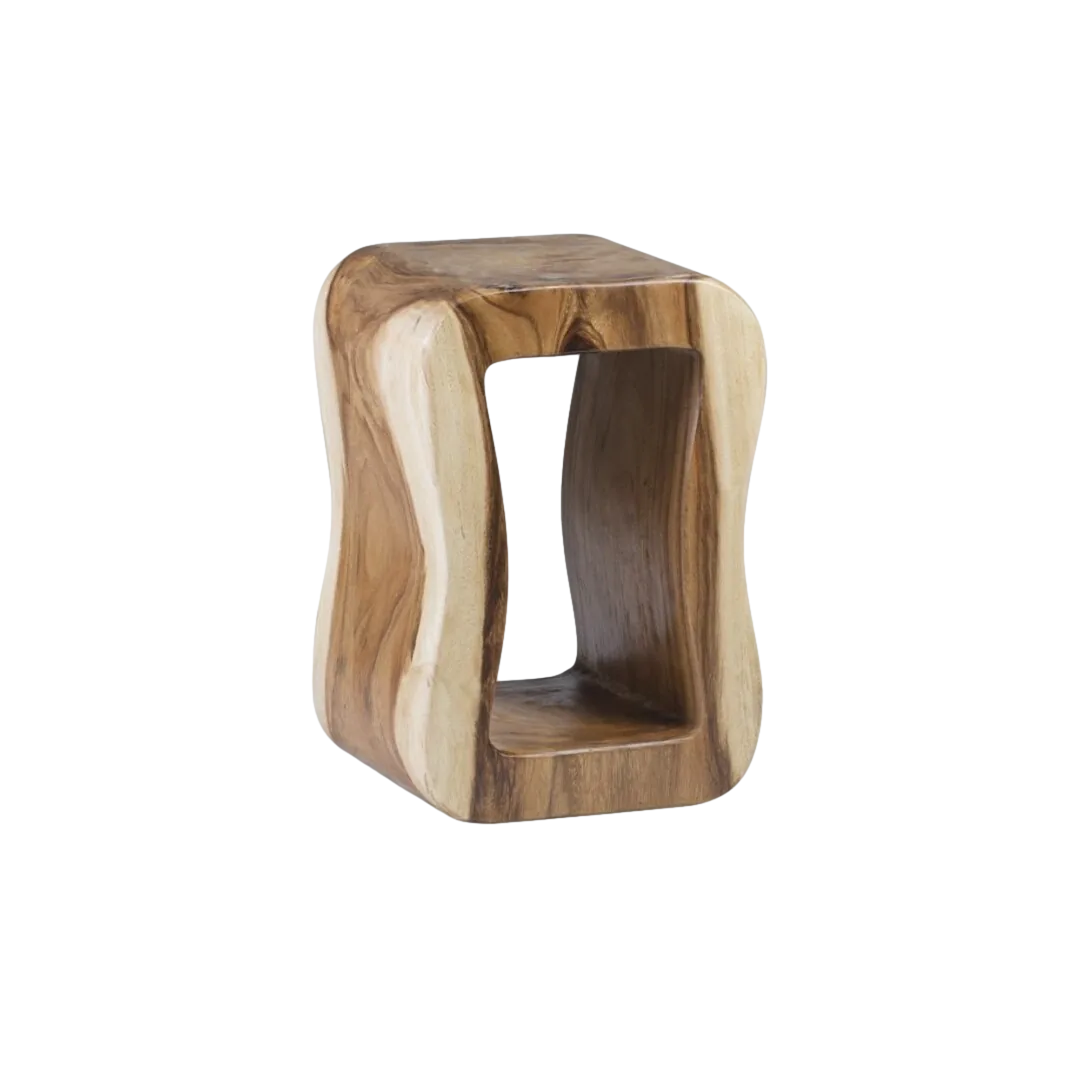 Mesa auxiliar rectangular artesanal en madera maciza de suar 35x30x45cm - Moycor - 9470104MYC - foto-transparente