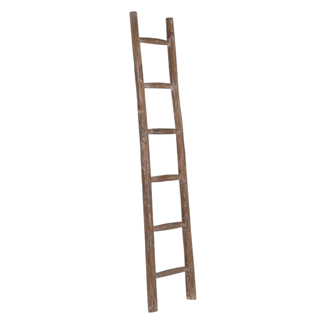 Toallero de teca con forma de escalera de madera maciza marrón blanqueado artesanal sin montaje 45x6x200cm - Moycor - 9490204MYC - foto-transparente