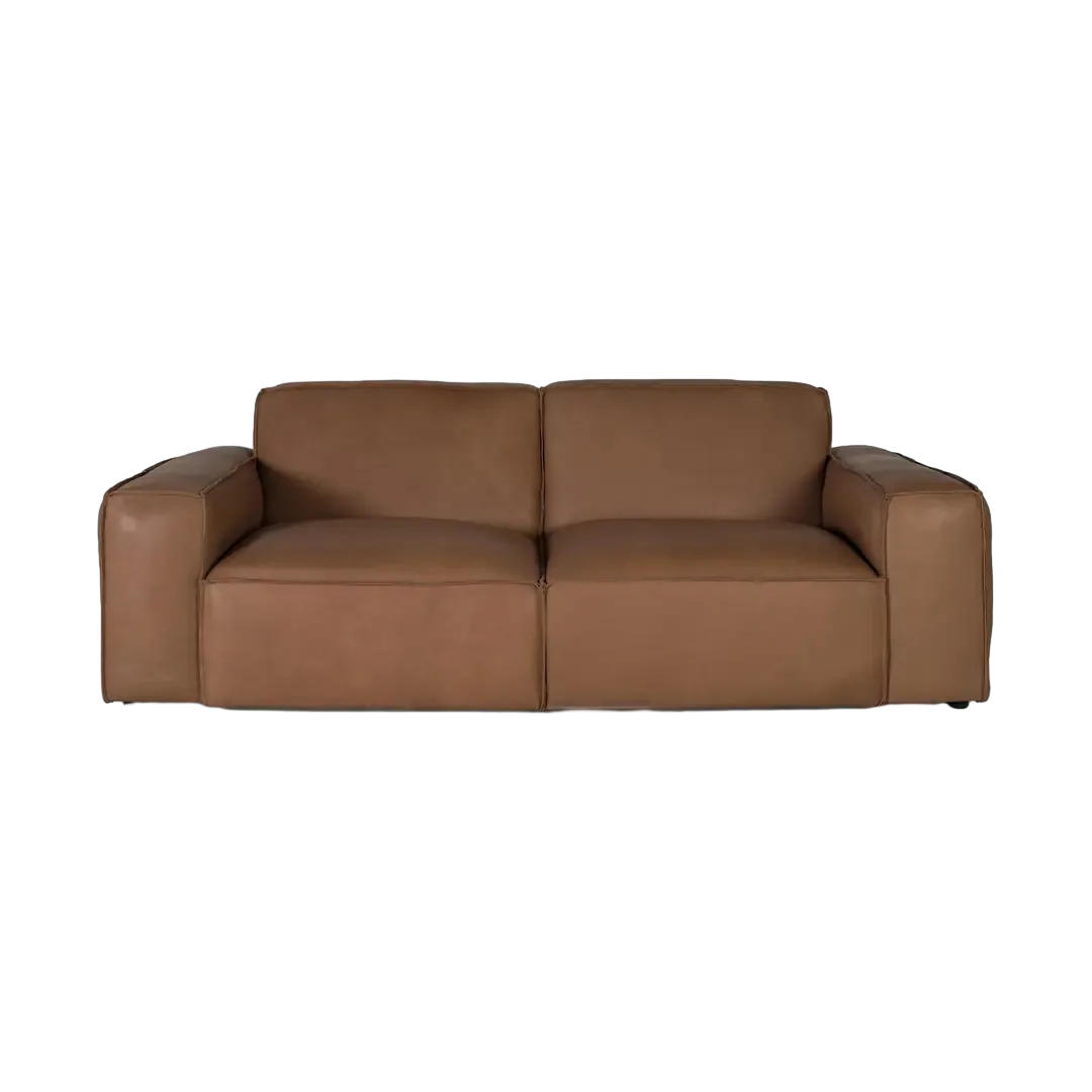 Sofá Norai 3 plazas piel natural cognac con patas de madera 224x105x78cm - Giner y Colomer - 10008GYC - foto-transparente