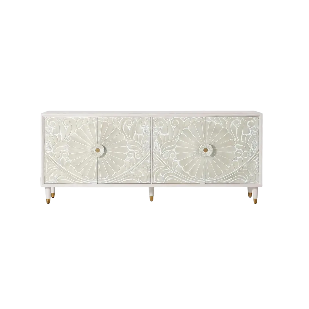 Aparador Bali 4 puertas en madera de mango maciza con puertas talladas a mano estilo artesanal 190x40x80cm - Giner y Colomer - 1083GYC - foto-transparente