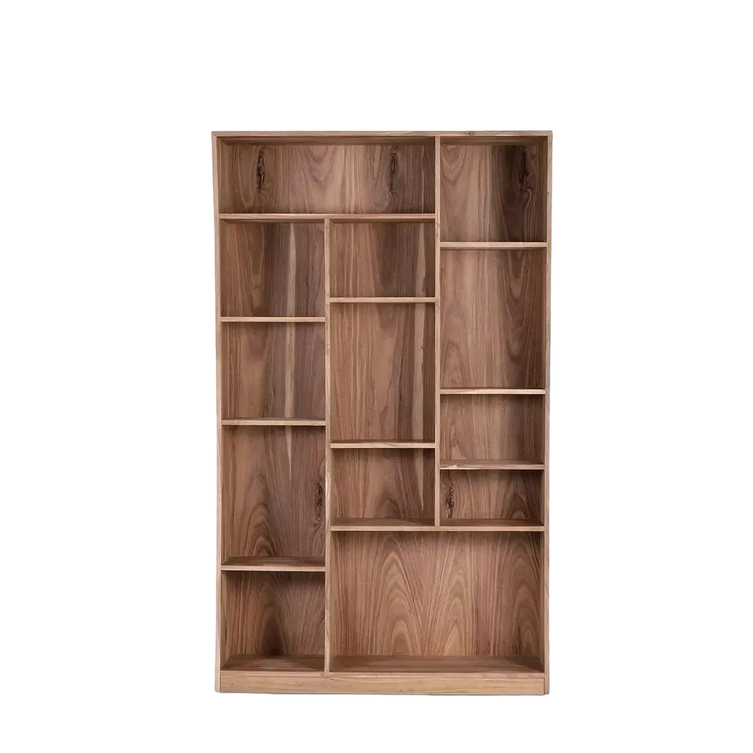 Librería Contemporary en madera de acacia acabado natural estilo cálido y versátil 120x38x200cm - Giner y Colomer - 1162GYC - foto-transparente