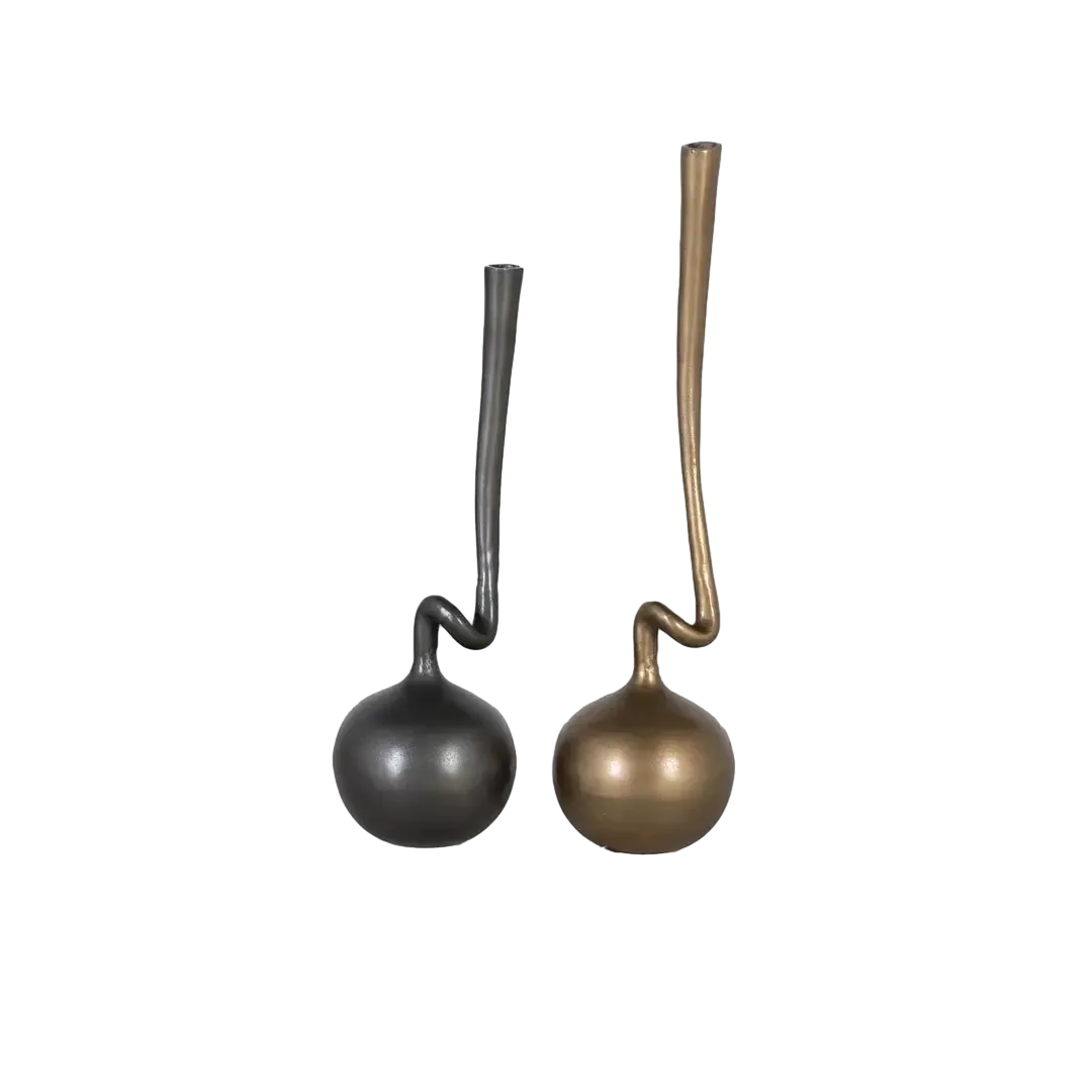 Set de 2 jarrones Padova en aluminio acabado dorado y negro diseño contemporáneo/ Grande 20. pequeño 20xGrande 20. pequeño 20xGrande 78. pequeño 68cm - Giner y Colomer - 1617GYC - foto-transparente