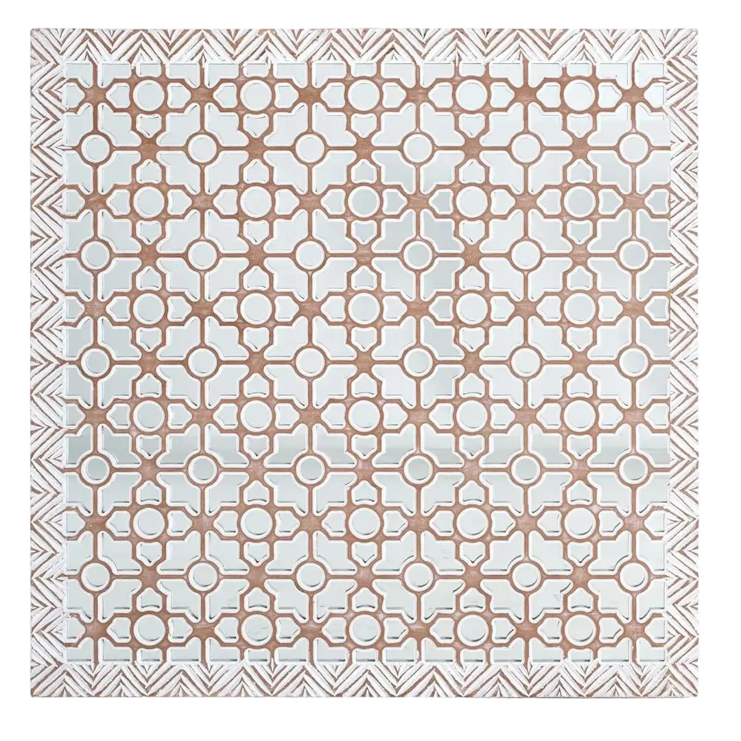 Cabecero y panel decorativo Niza MDF y espejo acabado blanco decapé artesanal 120x3x120cm - Giner y Colomer - 17298GYC - foto-transparente