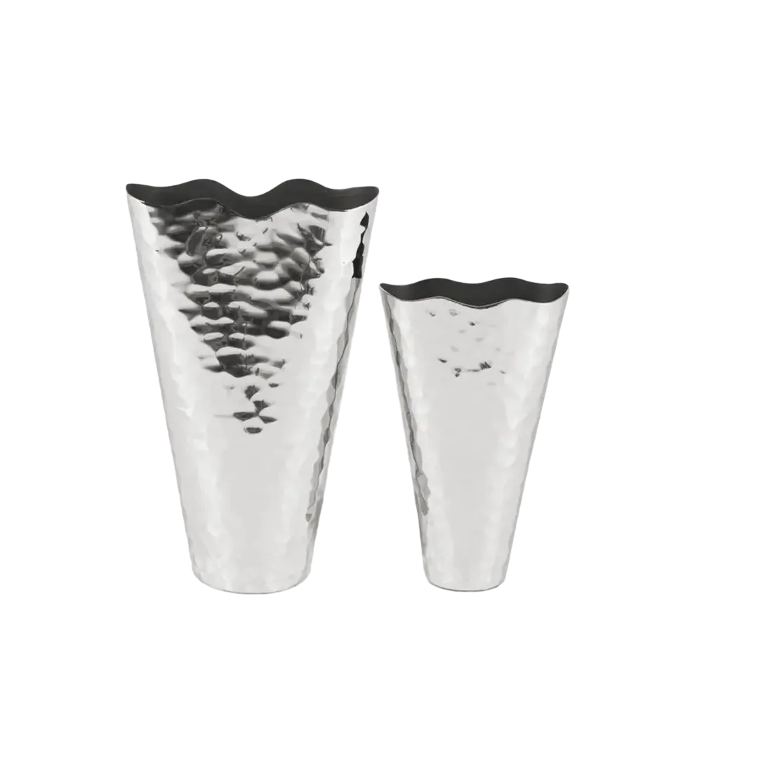 Set de 2 jarrones Briona en aluminio acabado brillante diseño cónico contemporáneo Grande 10. pequeño 8xGrande 24. pequeño 19xGrande 40. pequeño 31cm - Giner y Colomer - 17315GYC - foto-transparente