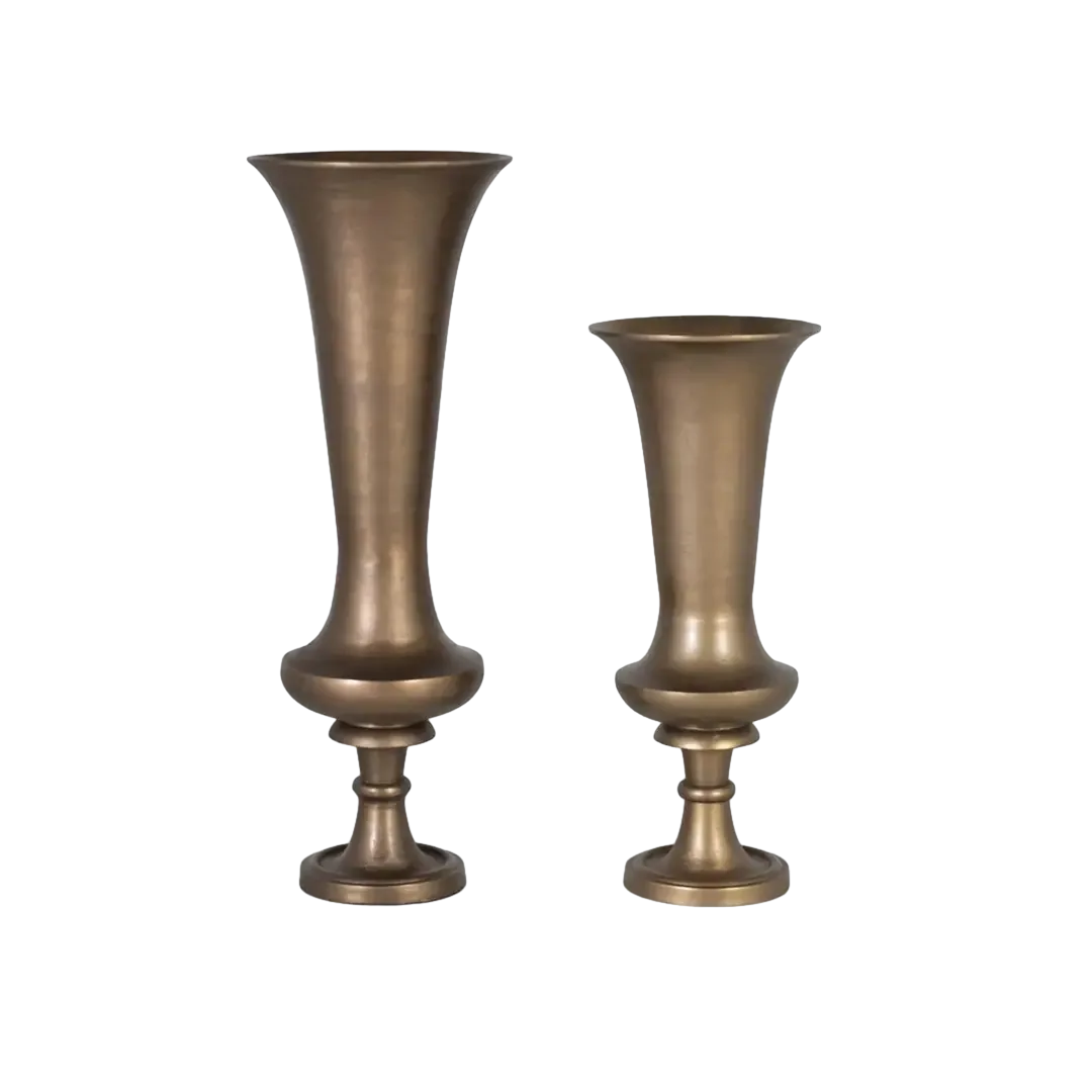 Set de 2 jarrones decorativos Kuvon en aluminio acabado bronce envejecido/ Grande 20. pequeño 25xGrande 20. pequeño 25xGrande 80. pequeño 62cm - Giner y Colomer - 2245GYC - foto-transparente