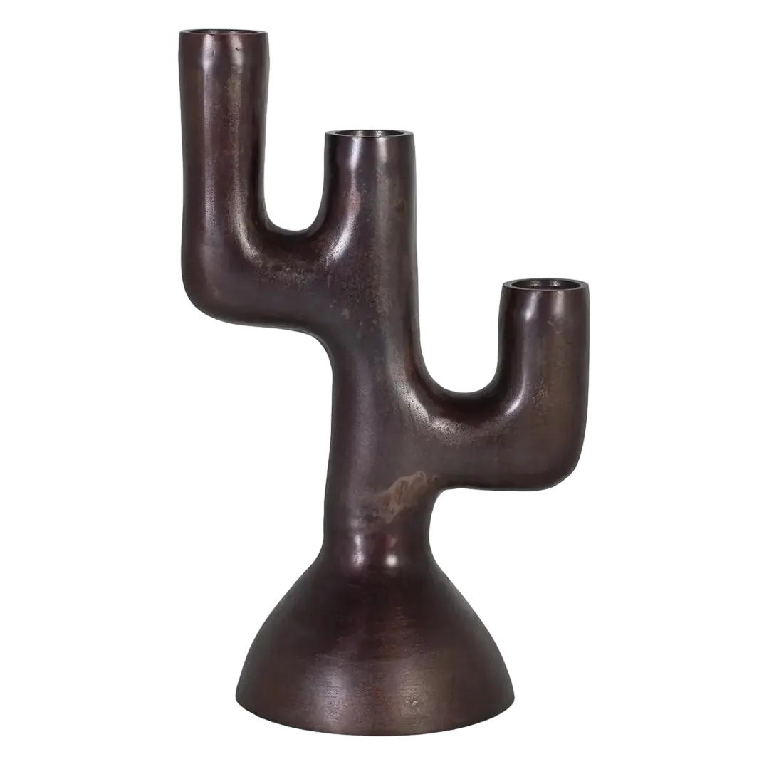 Figura Vormek decorativa de aluminio en bronce envejecido diseño abstracto de líneas orgánicas con base cónica ideal para salones oficinas y rincones contemporáneos 50x34x82cm - Giner y Colomer - 2247GYC - foto-transparente