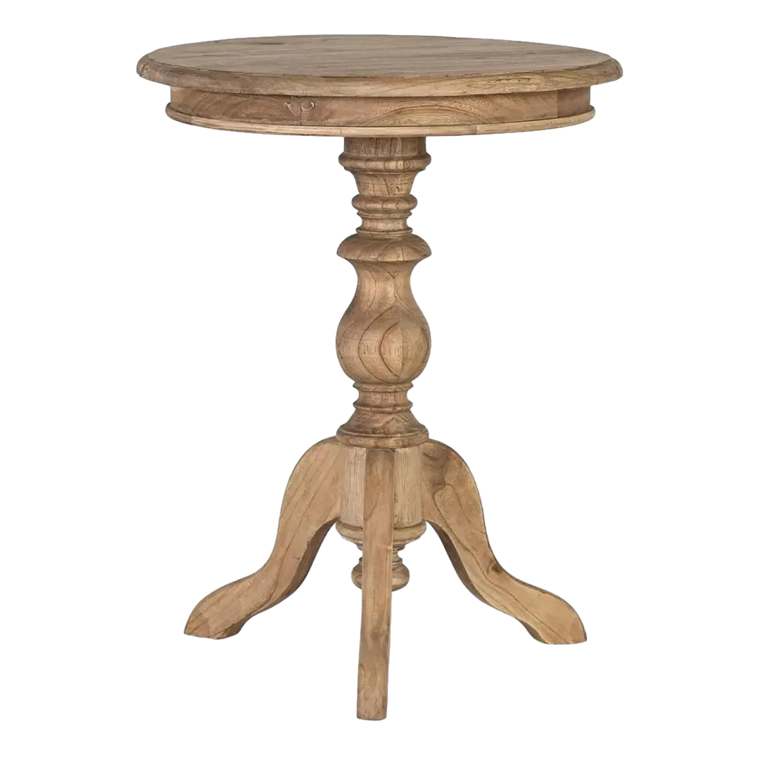 Mesa auxiliar Solstice redonda madera de mindi color natural estilo colonial acabado mate 50x50x65cm - Giner y Colomer - 2365GYC - foto-transparente
