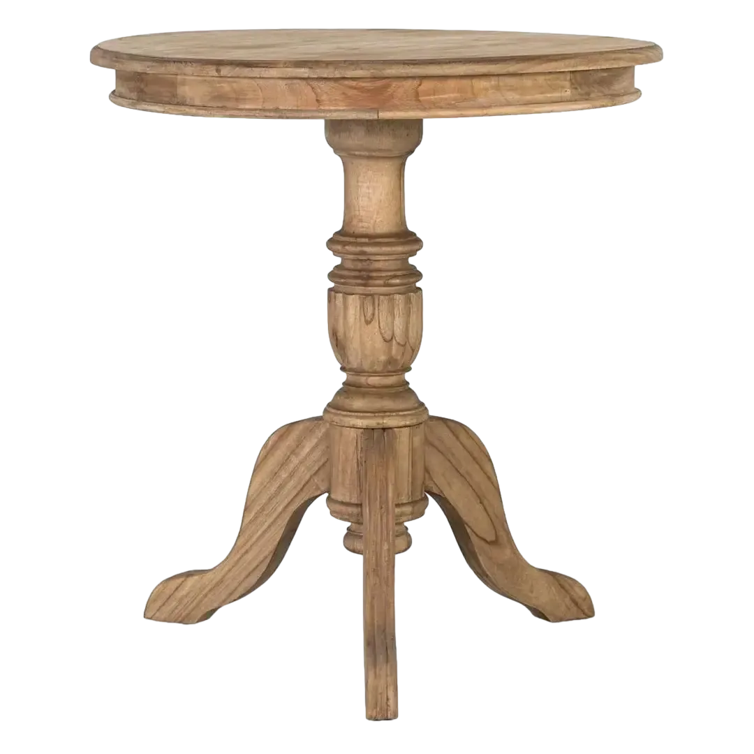Mesa auxiliar Solstice redonda en madera de mindi color natural estilo colonial con acabado en barniz al agua mate versátil 70x70x77cm - Giner y Colomer - 2366GYC - foto-transparente
