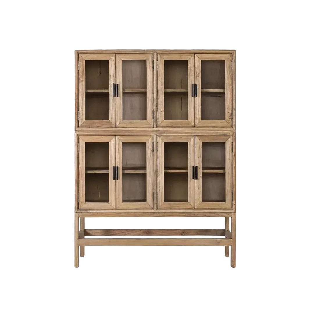 Vitrina Virelle madera de mindi estilo escandinavo 8 puertas 4 estantes acabado en barniz al agua mate 120x40x160cm - Giner y Colomer - 2368GYC - foto-transparente
