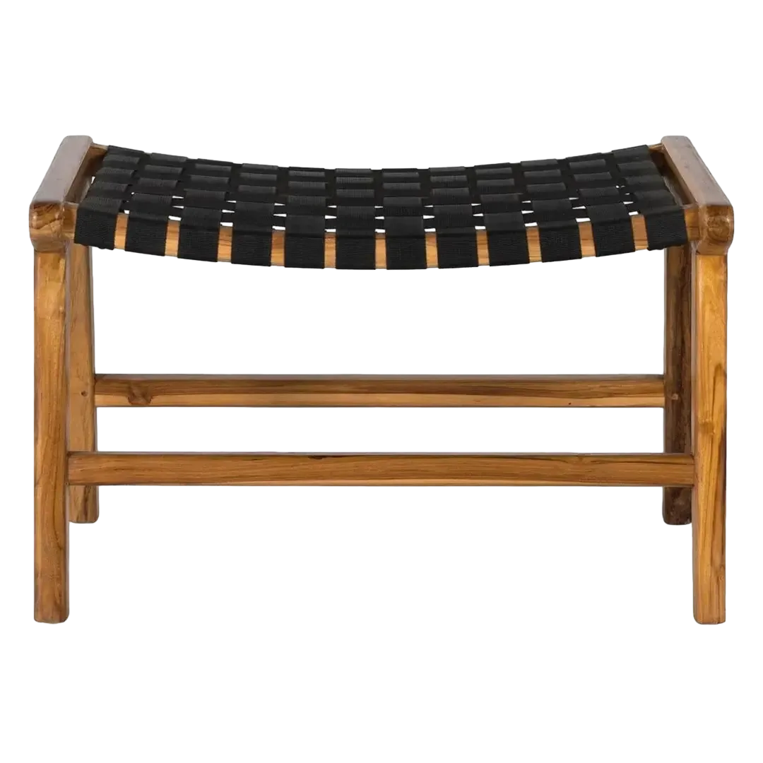 Banco Vantara estilo escandinavo madera de mindi asiento en tiras sintéticas ideal para recibidor dormitorio o al pie de la cama 65x45x41cm - Giner y Colomer - 2370GYC - foto-transparente