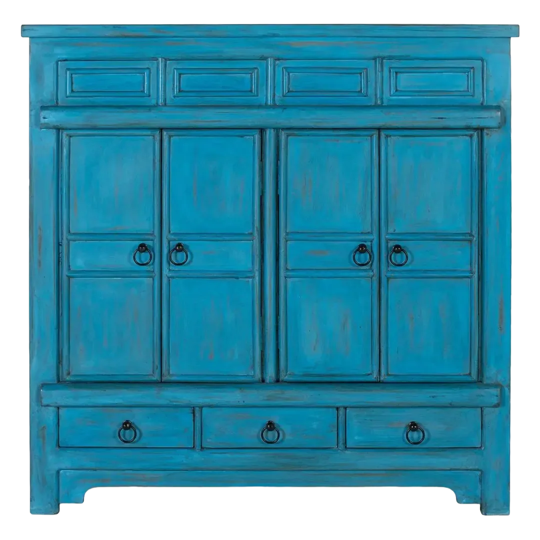 Aparador Viora artesanal en madera de mango rústico vintage 4 puertas 3 cajones 2 estantes con sistema antivuelco 110x40x110cm - Giner y Colomer - 2374GYC - foto-transparente