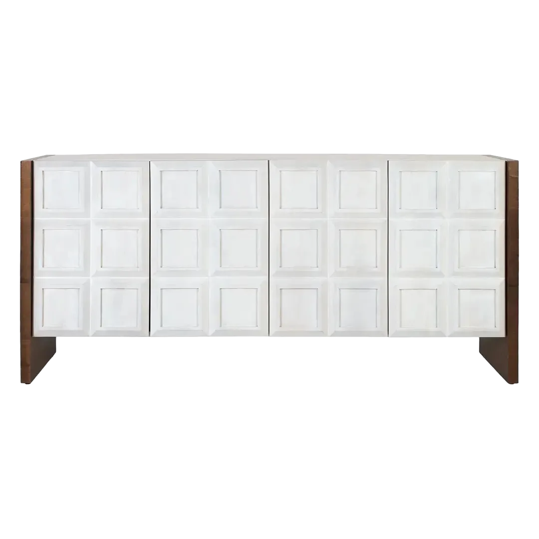 Aparador Viren madera de mango acabado blanco y nogal 4 puertas 2 estantes 170x45x76cm - Giner y Colomer - 2402GYC - foto-transparente