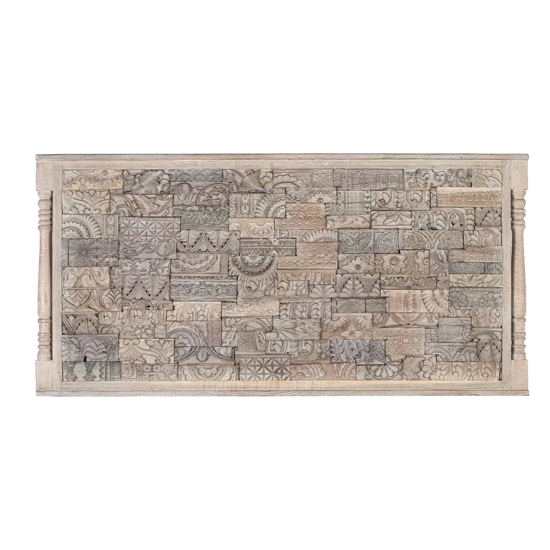 Cabecero Origen en madera de roble recuperada gris lavado estilo boho étnico 167x7x82cm - Giner y Colomer - 2406GYC - foto-transparente