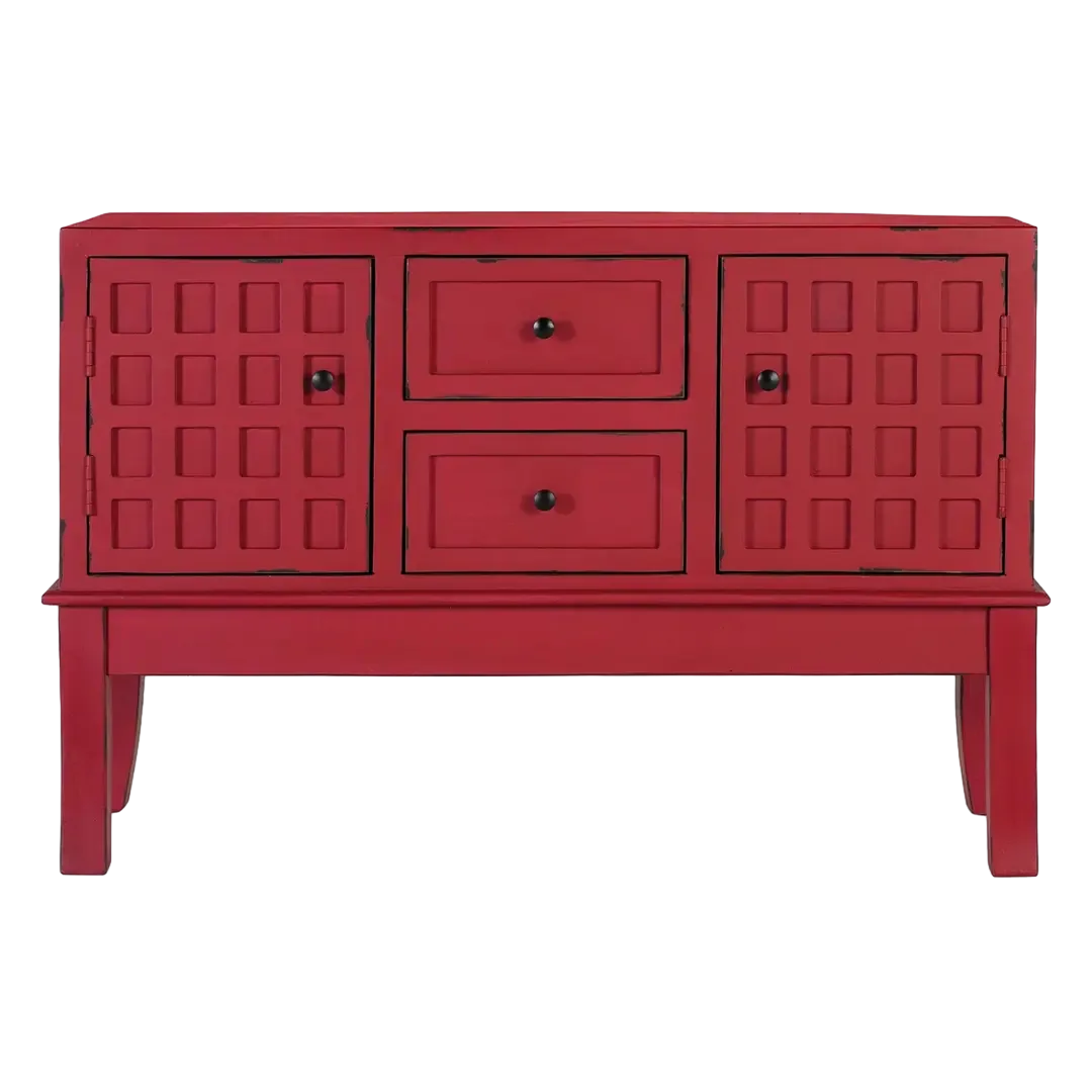 Consola Akai acabado lacado sin brillo rojo burdeos en madera de mango 2 puertas 2 cajones 108x35x72cm - Giner y Colomer - 2425GYC - foto-transparente