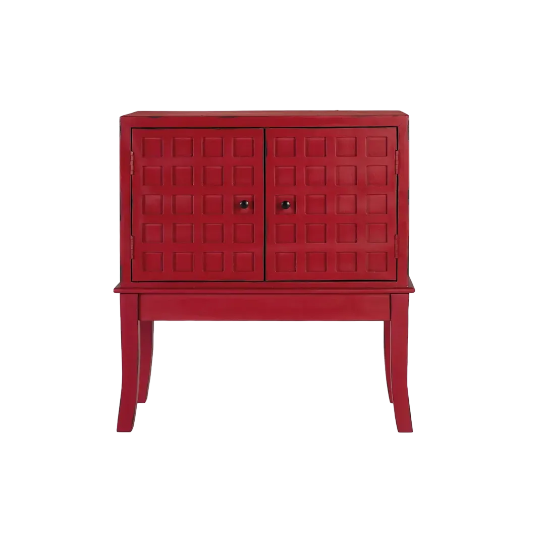 Mueble auxiliar Akai en madera de mango lacado burdeos mate con 2 puertas y estante 81x40x91cm - Giner y Colomer - 2426GYC - foto-transparente