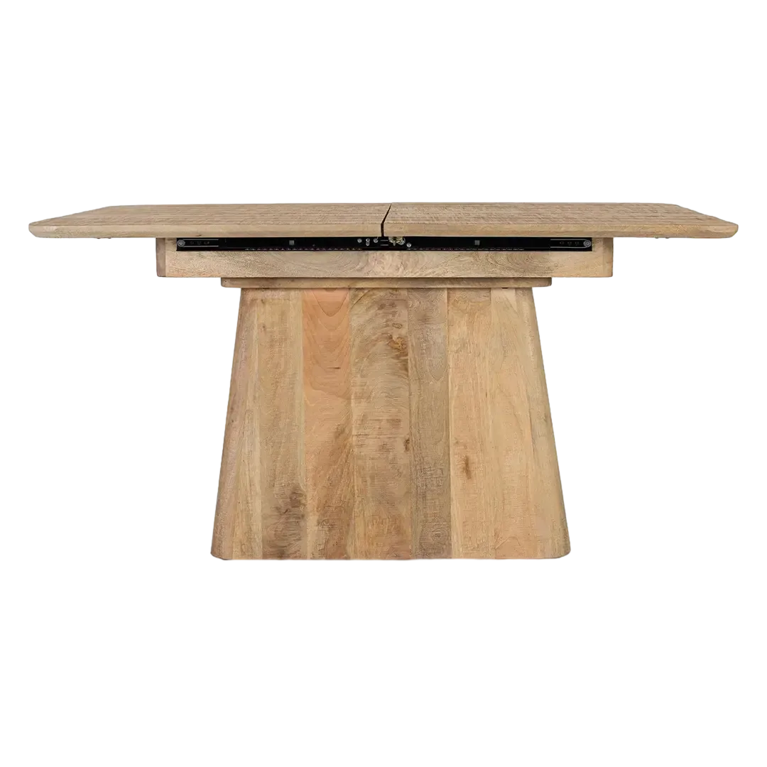 Mesa de comedor extensible Venecia madera maciza de mango sobre con moldura biselada y base tipo drum 150/ 150/200x100x77cm - Giner y Colomer - 2431GYC - foto-transparente