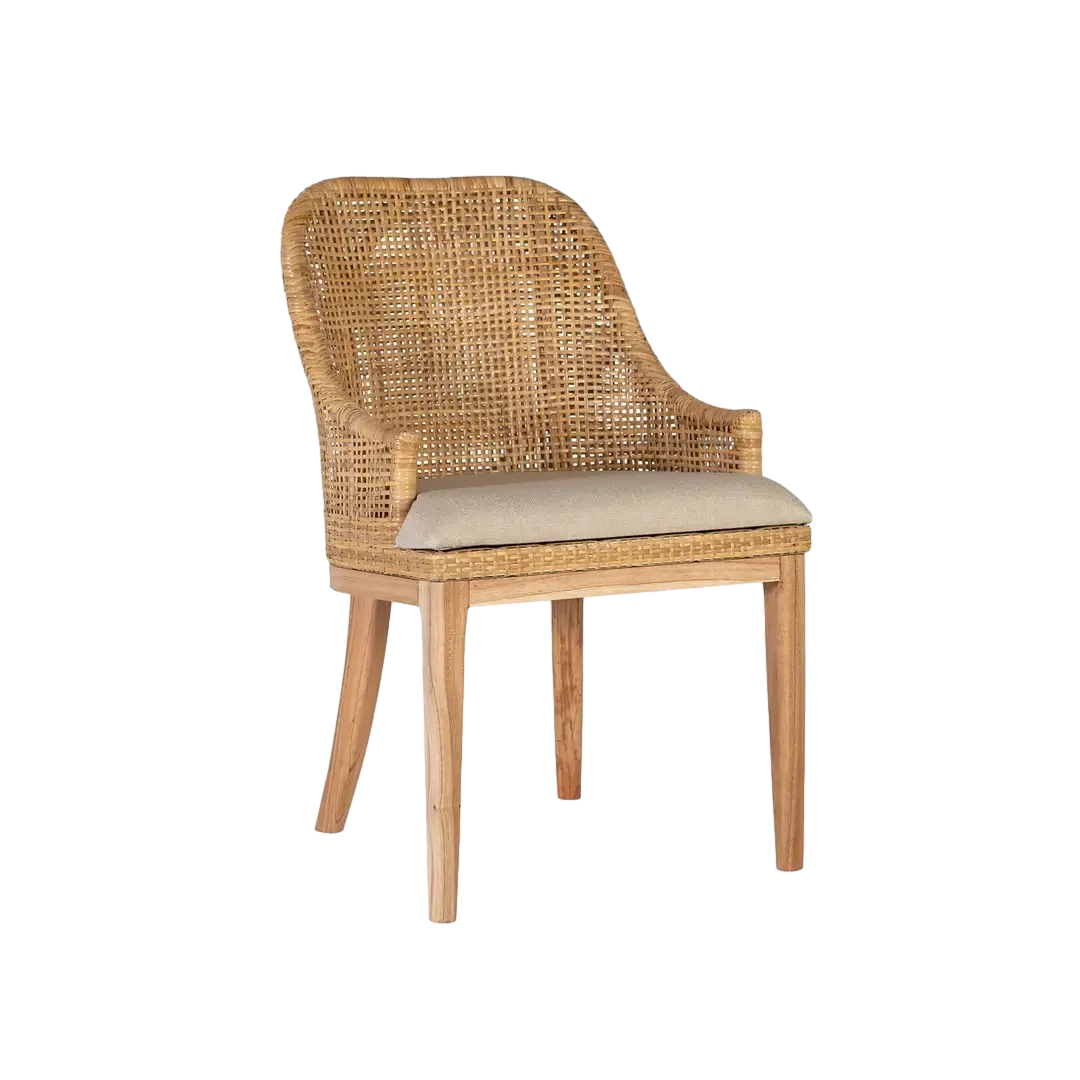 Set de 2 sillas Shimla natural madera de mahogani respaldo de rattan asiento acolchado tapizado en algodón 53x53x86cm - Giner y Colomer - 2435GYC - foto-transparente