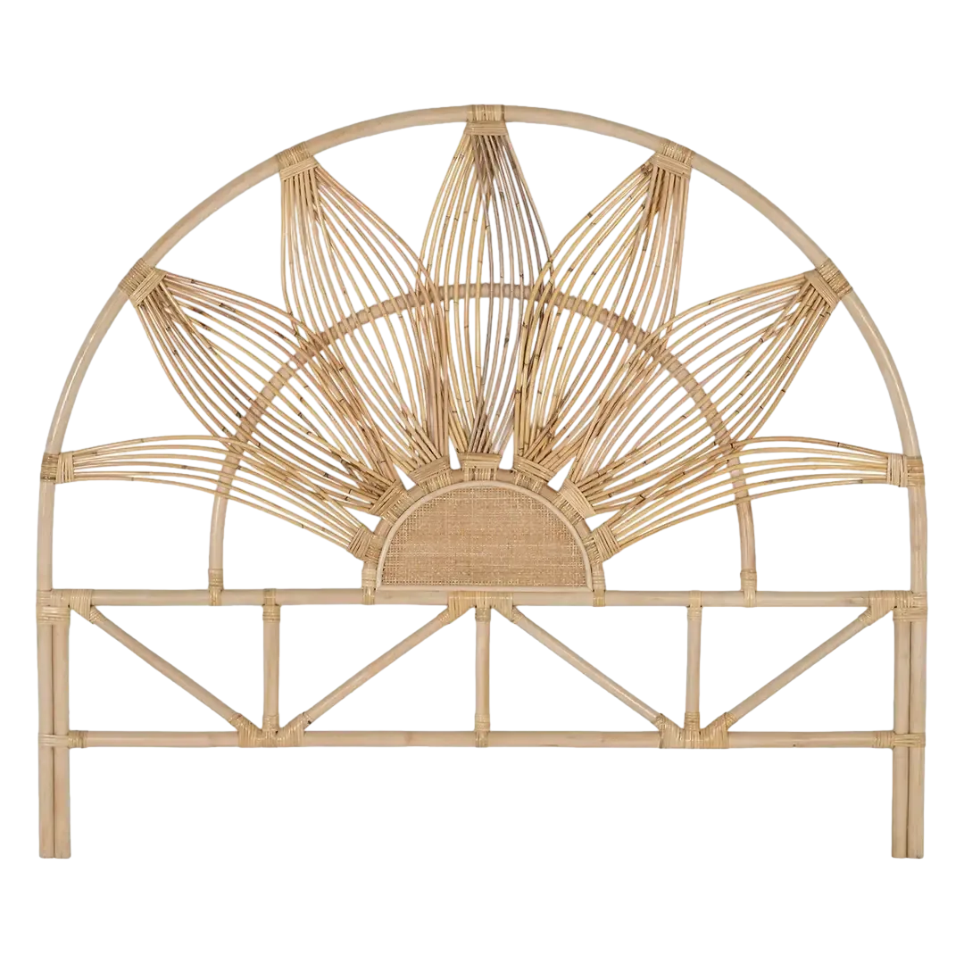 Cabecero Surat de rattan natural trenzado artesanal estilo boho 165x3x140cm - Giner y Colomer - 2436GYC - foto-transparente